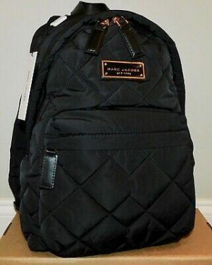 NEW MARC JACOBS BLACK QUILTED NYLON DOUBLE ZIP BACKPACK HANDBAG PURSE SCHOOL BAG