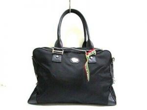 Auth OROBIANCO Black Nylon & Leather Business Bag