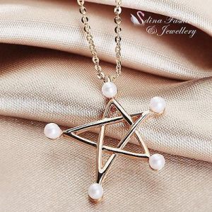 18K Rose Gold Plated Simulated Pearl Exquisite Star Necklace Fashion Jewllery