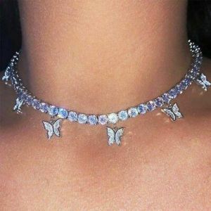 Crystal Rhinestone Butterfly Pendant Necklace Clavicle Choker Jewllery Party