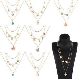 Silver Crystal Rhinestone Butterfly Pendant Necklace Clavicle Choker Jewllery