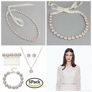 Crystal Wedding Belt Rhinestone Bridal Sash Hair Headband Headdress Jewllery Set