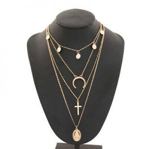Multi Layer Long Chain Crescent Moon Elephant Alloy Choker Necklace Jewllery