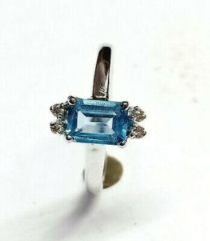925 Fine Silver Topaz Diamond Natural Blue Topaz Diamond Ring Jewllery R-1003