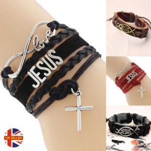 Leather Religious Love Jesus Cross Bracelet Crucifix Bangle Wristband Jewllery