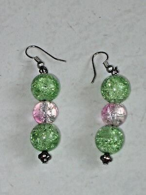 Handmade Color Clear Ball Green Stone Jewllery Hook Earrings
