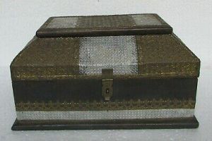 Vintage Old Wooden Brass Metal Fitted Unique Shape Handcrafted Jewllery Box