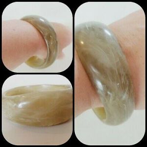 Retro green cream marbled plastic chunky bangle bracelet jewllery iris apfel