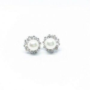 SALE Earrings Stud Pearl Rhinestone Silver Plated Luxury Wedding Jewllery