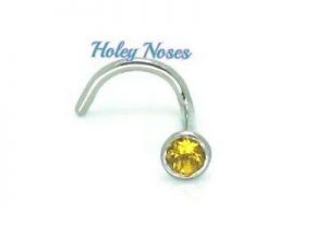 18ct White Gold Natural 2mm Citrine  Nose Stud Ring Pin Bone body jewllery cone