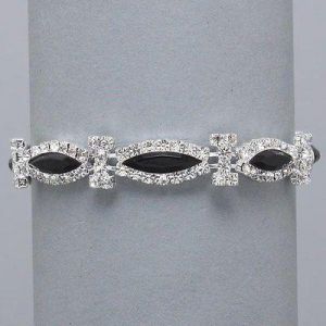 CLEARANCE  JET BLACK / SILVER CRYSTAL   BRACELET FASHION JEWLLERY 5T9