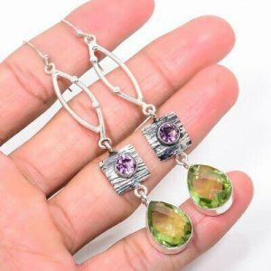 Peridot & amethyst Gemstone Fashion Jewllery 2.3"