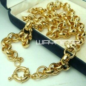 18k gold GF belcher bolt ring Link solid necklace jewllery 11mm band width N221