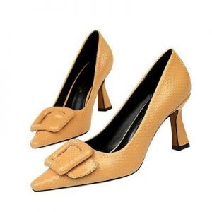 Women Sexy Office OL Snakeskin Pattern Pointy Toe Kitten Heel Buckle Decor Shoes
