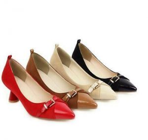Ladies Mid Kitten Heels Slip On Buckle Decor Party Pumps Office Work Shoes OL
