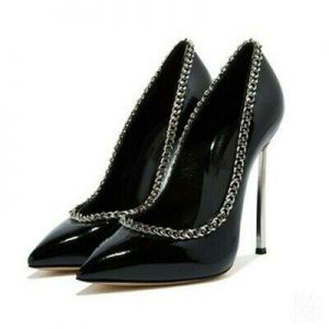 Metal Chain Decor Pointy Toe Slip On Womens Shoes High Stiletto Heel Wedding New