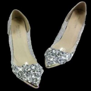 Bling Clear Womens Rhinestone Shoes Pointy Toe Princess Mid Heel Crystal Slip On
