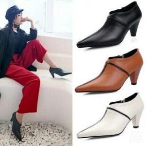 Fashion Women's Side Zip Work Formal Pointy Toe Kitten 4cm Heel Shoes New Design