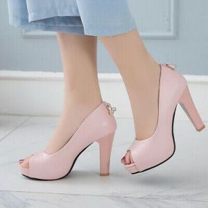 Simple Designer Pumps Women's Elegant Shoes High Heels Peeptoes PU-leather