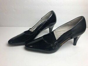 Vtg Designer Original Jacqueline Pump Heels Black 9 Womens Shoe Patent Leather