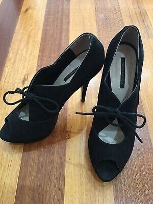 Tony Bianco Designer Vintage Leather Black Ankle Platform Heel Shoes Size 8.5 39