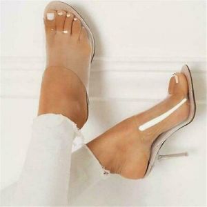 11CM Women's PVC Slippers Clear Sandals Shoes Transparent Wedge Heels Fashion SZ