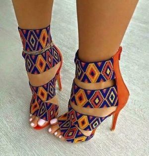 Strappy Women's Sandal Shoes Printing Stiletto Open Toe Cut Out Roman Bohemia OL