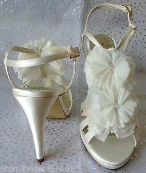 Ivory Satin & Ruffle Detail Jasper Conran Designer Wedding Bridal Shoes RRP £65