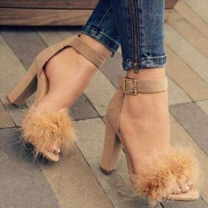 Women Summer Shoes T-stage High Heel Sandals Formal Party Fur Designed Foot Wear