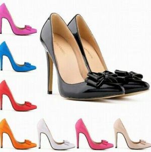 Pure Color Patent Leather Bowknot Decor High Stiletto Heel Womens Shoes Slip On