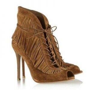 Tassels Decor Cross Strappy Peep Toe High Stiletto Heel Womens Shoes Stylish Sz