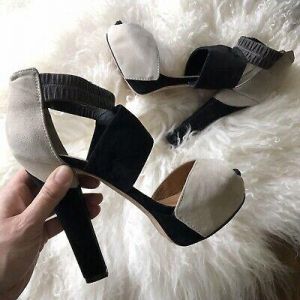 LAMB platform heels Colorblock Black Grey Beige Womens Open Toed Shoes Size 10
