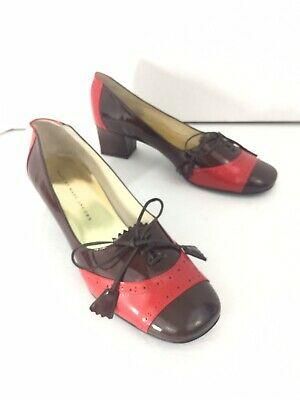 Marc Jacobs Womens 39.5 Brown & Red Leather Wingtip Shoes US-9 New 1.75” Heel