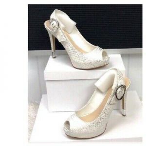 Women's designer Printed Leather Peep Toe Pumps Silver color Heels Shoes