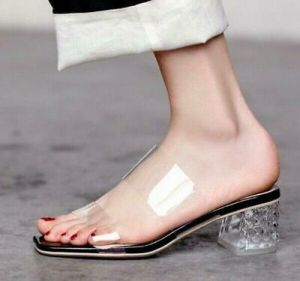 Transparent Women's Sandals Slippers Open Toe Shoes Crystal Block Heels Fashion