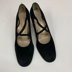 Designer Salvatore Ferragamo Black Suede Women's Strappy Shoes Heels 7 B