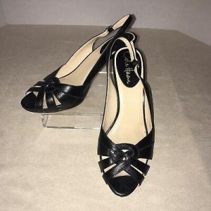 Cole Haan Womens Shoes 7 Black Leather Sling Back Heels Sandals Strappy