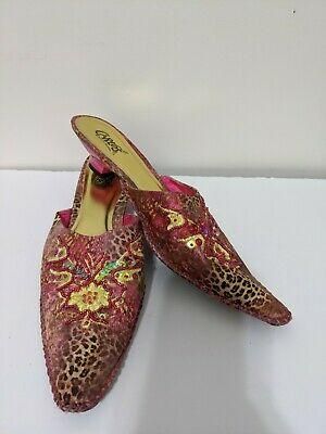 Carlos Santana Women&#039;s Mule Pink Leopard Sequin Slip On Shoes Vibe Boho Size 10