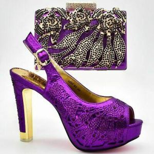 Women&#039;s Sandals Shoes Bag Set Rhinestones Crystal Designs Leather Slip-On Clutch