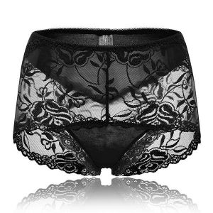 Women Seduced Lace Hollow Out Mid Waist Breathable Soft Briefs
