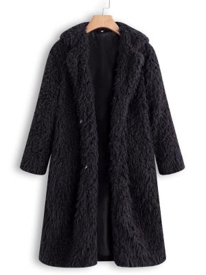 Teddy Faux Fur Solid Color Turn Down Collar Long Coats