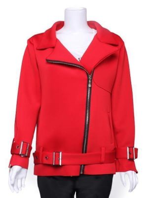 Women Lapel Zipper Bandages Pockets Long Sleeve Motorcycle Jacket