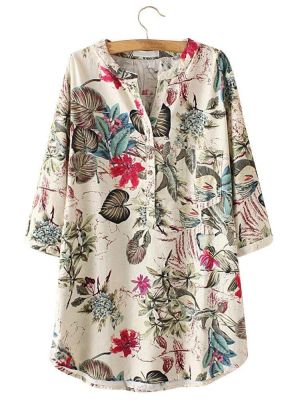 Elegant Women Three Quarter Sleeve Printing Blouses
