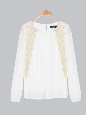 Zanzea Elegant White Lace Embroidered Chiffon Long Sleeve Blouse