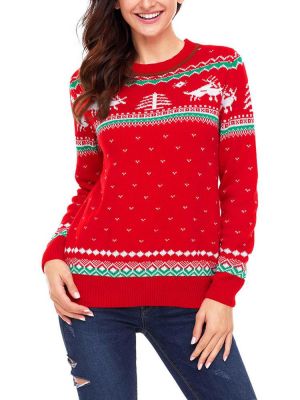 Christmas Women Long Sleeve Printed O-Neck Sweater