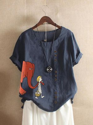 Short Sleeve Casual Cartoon Print T-shirts For Women