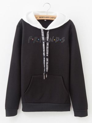 Letter Print Long Sleeve Drawstring Casual Hoodie Sweatshirt