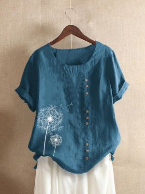 Bargain sales M-5XL Vintage Short Sleeve O-neck Floral Print Button T-Shirts