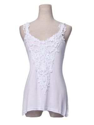 Lace Stitching Strap Vest For Women White Patchwork Sleeveless Tank Top