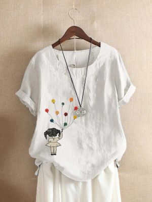 Cartoon Girl Print Short Sleeve T-shirts For Women
